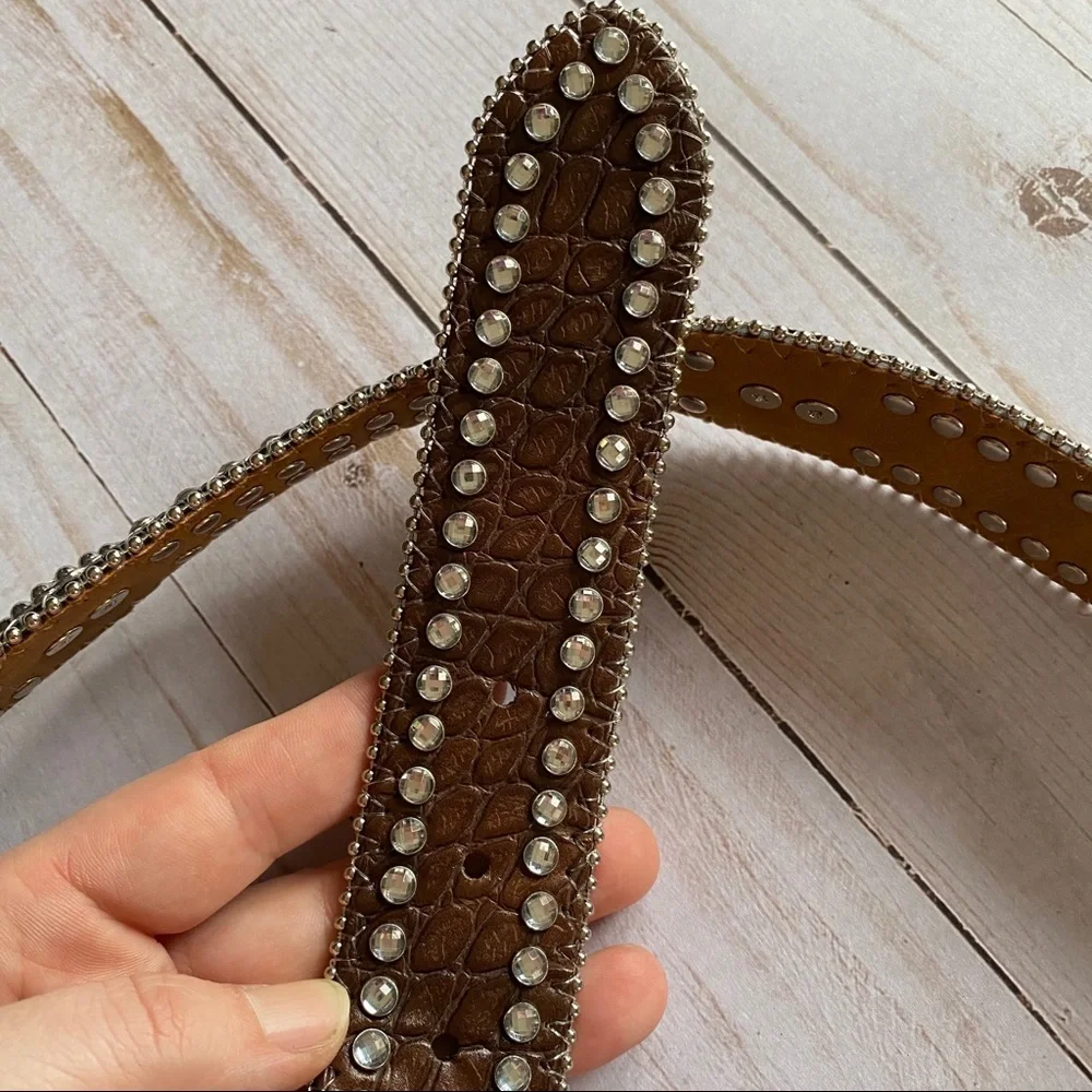 Nocona Leather & Rhinestone Studded Belt